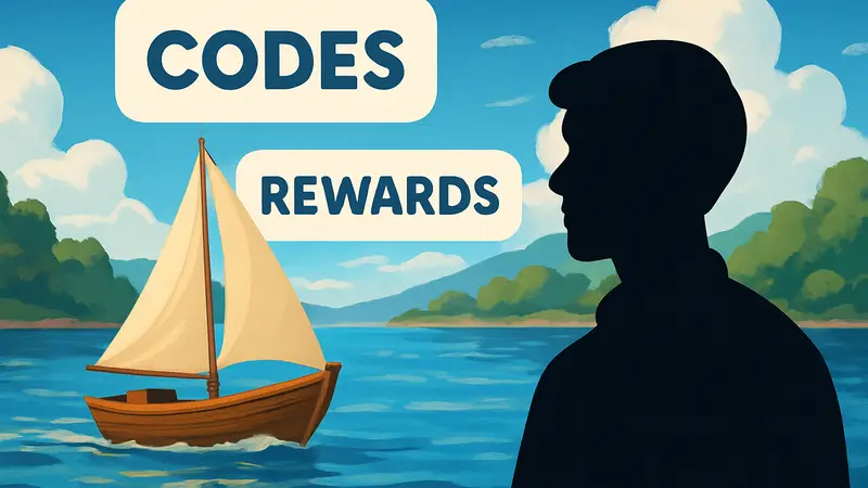 Иконка игры Sail Your Boat с изображением лодки на воде и всплывающими надписями 'CODES', 'REWARDS'.