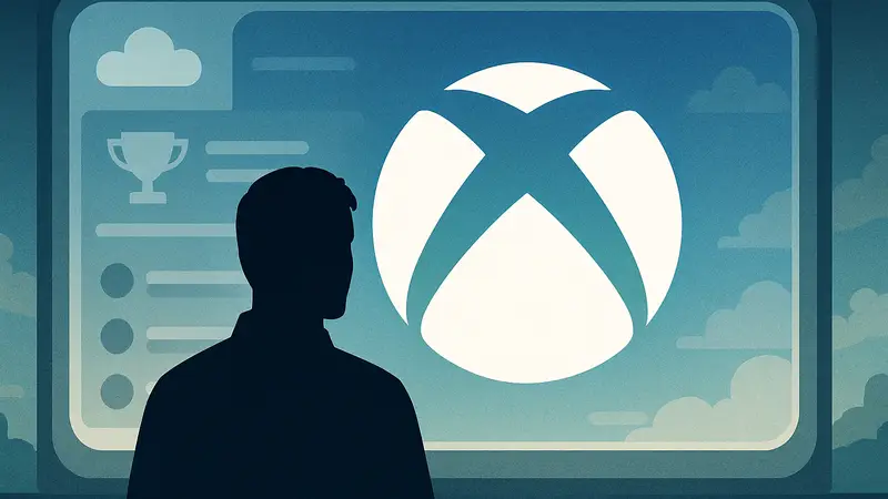 Логотип Xbox на фоне окна с достижениями или облачным сервисом.