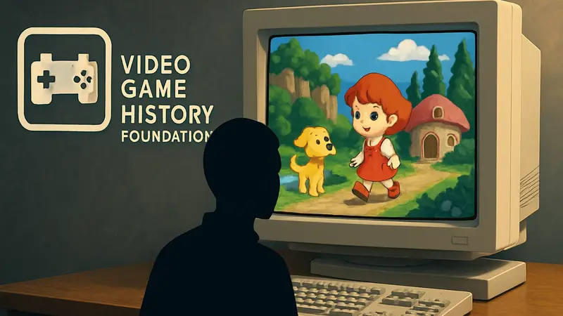 Логотип Video Game History Foundation и фрагмент экрана игры Cookie's Bustle