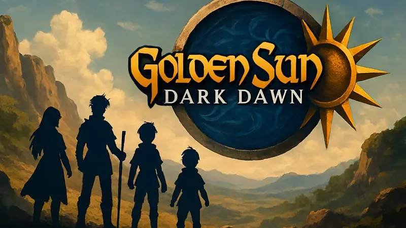 Персонажи и логотип Golden Sun: Dark Dawn, символизирующие долгие ожидания фанатов новой части классической JRPG-серии.