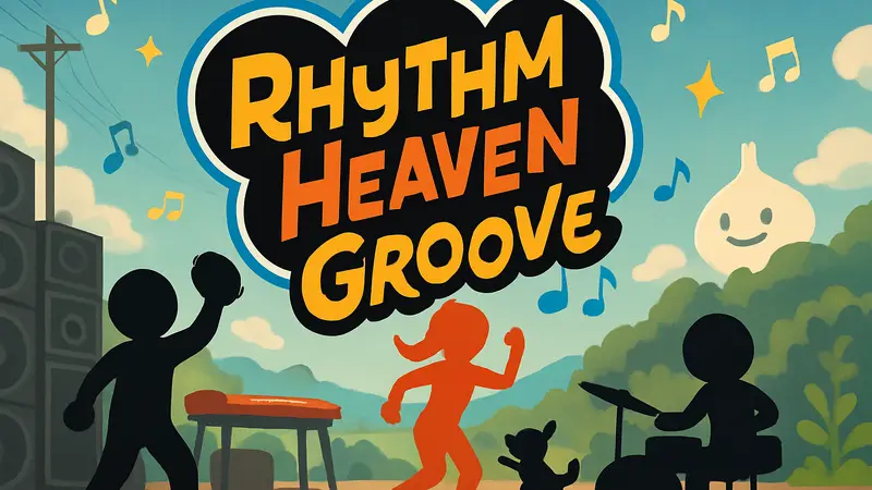 Логотип Rhythm Heaven Groove с ритмичными элементами