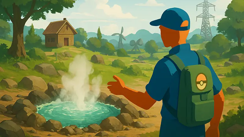 Игрок Pokopia возле источника с горячей водой. Как добыть и использовать ресурс в игре.