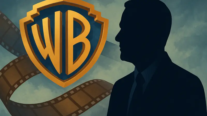 Логотип Warner Bros. на фоне киноленты, Майкл Де Лука