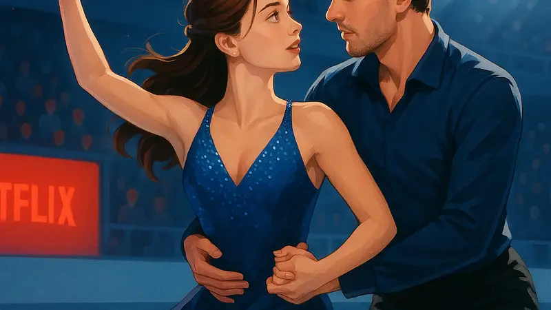 Кадр из спортивной романтической драмы Netflix «Finding Her Edge», показывающий напряженный момент на льду, с намеком на успех сериала.