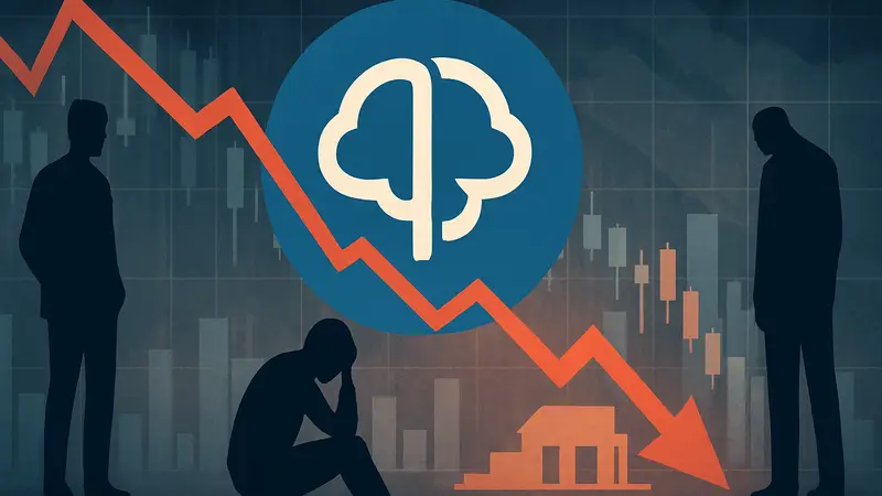 Логотип Yupp.ai на фоне графиков падения или закрытия, символизирующий крах стартапа.