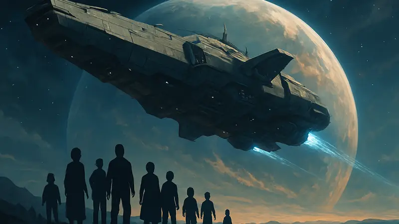 Обложка игры Final Vanguard: футуристический космический корабль на фоне планеты.