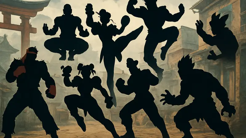 Подборка самых сильных персонажей из серии игр Street Fighter в боевых позах.