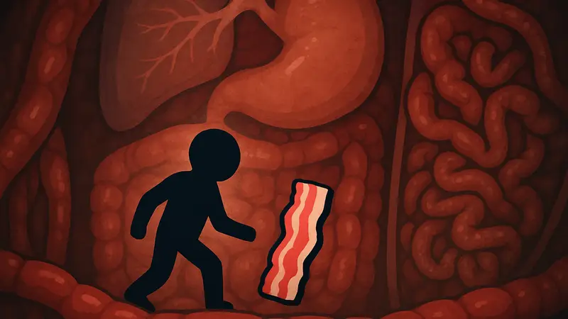 Кусочек бекона, исследующий внутренние органы человека, скриншот игры Bacon in Zane