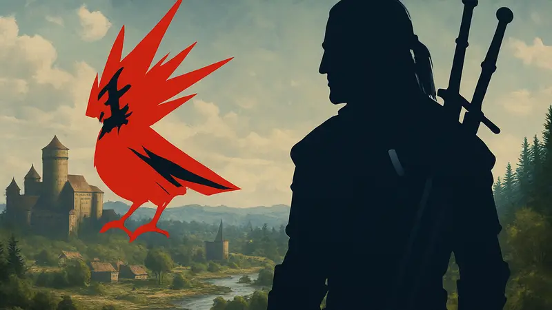 Геральт из The Witcher 3 на фоне логотипа CD Projekt Red