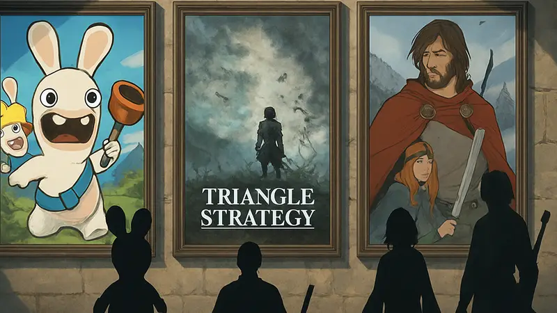Обложки игр Mario + Rabbids, Triangle Strategy и The Banner Saga, тактические RPG