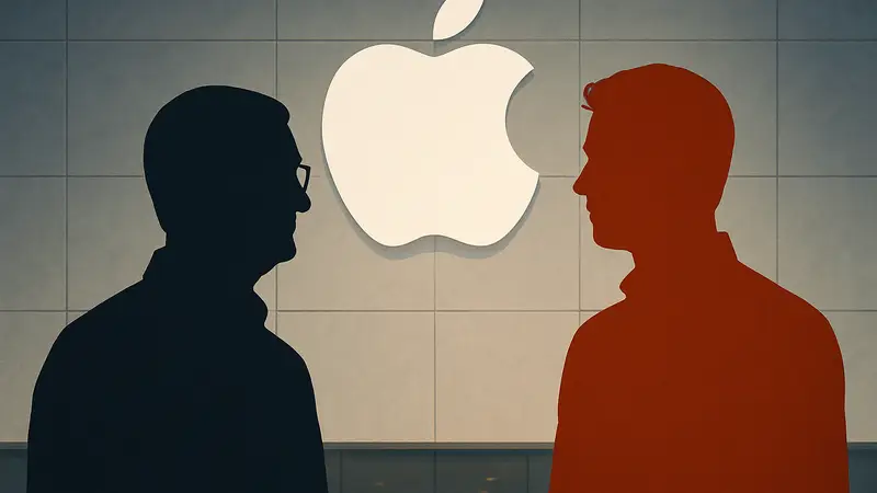 Тим Кук и Джон Тернус, руководители Apple, на фоне логотипа компании