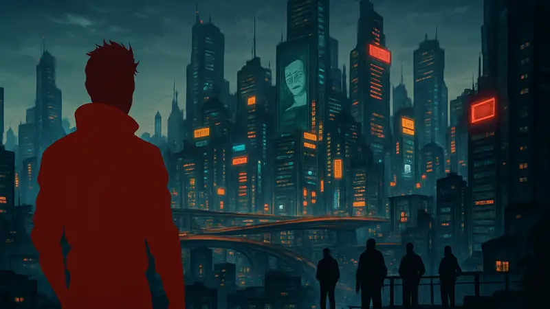 Обложка сорсбука Cyberpunk RED Night City 2045 с видом на киберпанковый город