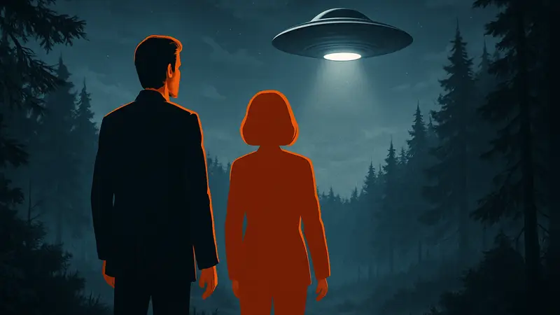 Кадр из эпизода «Секретных материалов» «Jose Chung's From Outer Space» с Малдером и Скалли