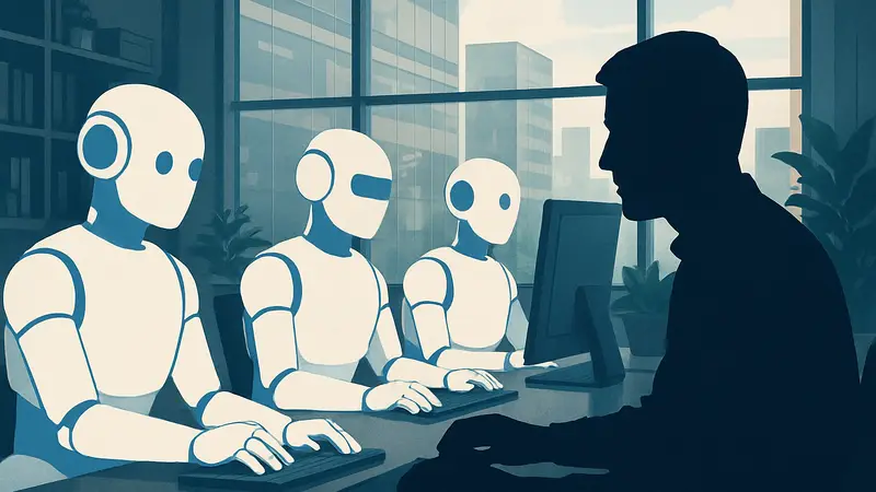 Изображение AI-агентов Intuit, работающих совместно с человеком, символизируя сочетание ИИ и человеческого опыта.