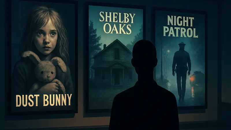 Обложки новых фильмов Dust Bunny, Shelby Oaks, Night Patrol. Лучшие фильмы на стриминговых сервисах в апреле 2026.