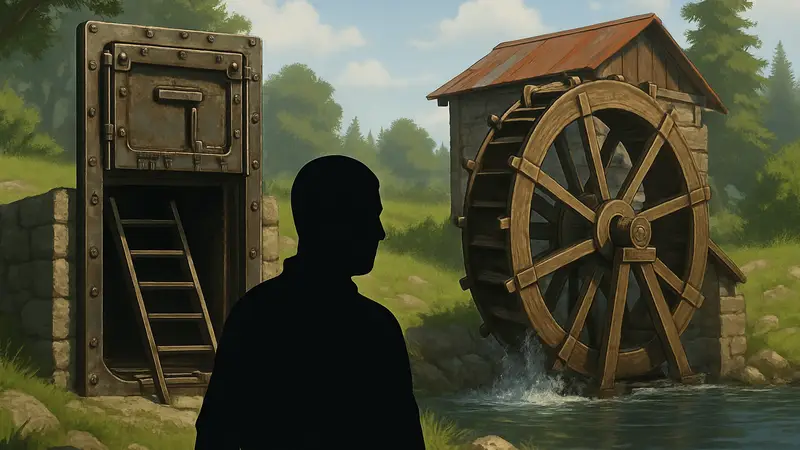 Новые элементы игры Rust: бронированный люк-лестница и водяное колесо из обновления Spring Clean.