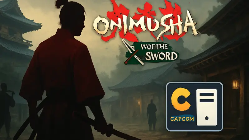 Логотип Onimusha: Way of the Sword на фоне скриншота из игры, анонс системных требований Capcom