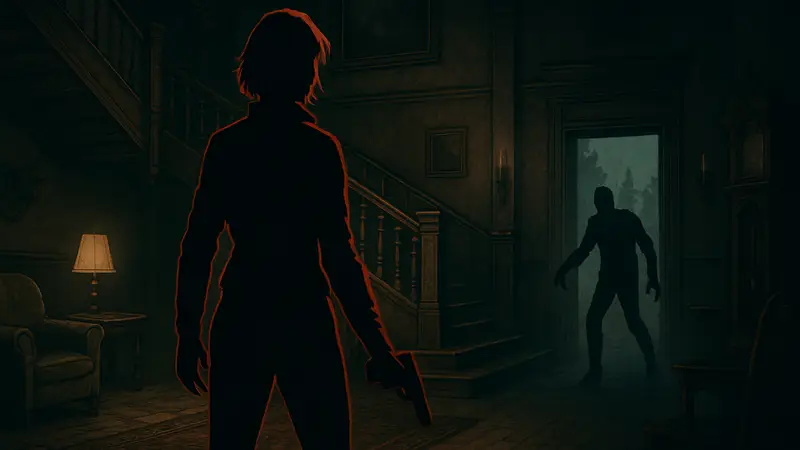 Графический стиль игры Silver Pines, сочетающий 2D хоррор и элементы Resident Evil.
