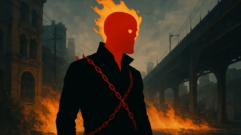 Райан Гослинг в образе Призрачного гонщика (фанарт или промо)