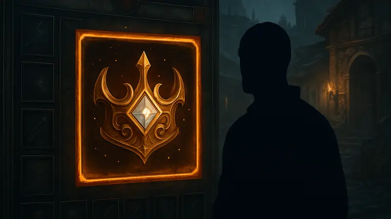 Иконка мифического предмета из Diablo 4 на фоне интерфейса игры.
