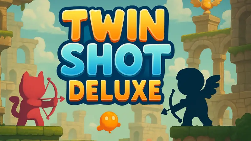 Логотип Twin Shot Deluxe на фоне игрового процесса