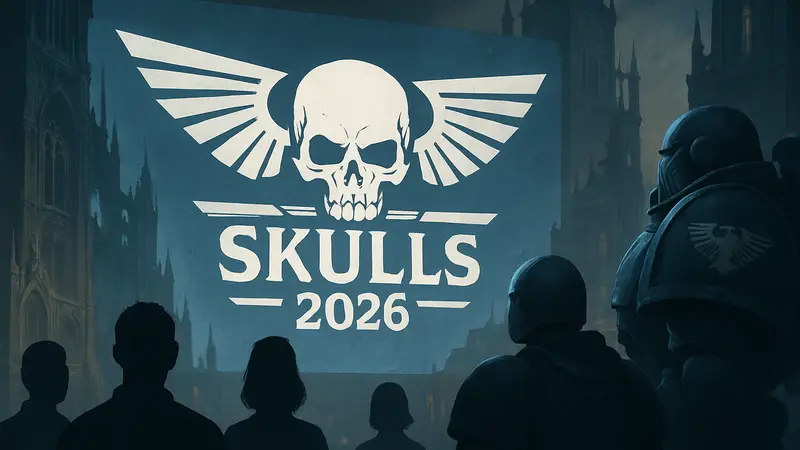 Логотип Warhammer Skulls 2026 с символикой Warhammer 40k.