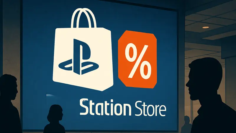 Логотип PlayStation Store с иконкой скидки или баннер о распродаже игр.