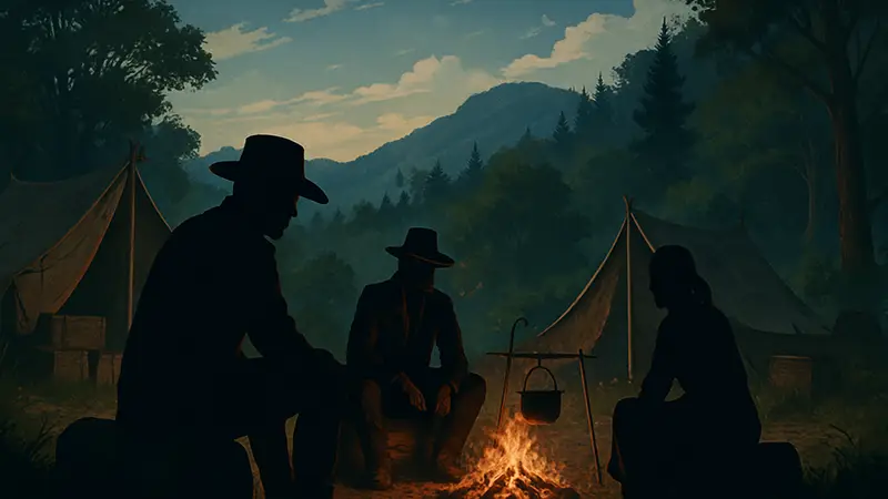 Кадр из игры Red Dead Redemption 2, демонстрирующий спокойный момент у костра