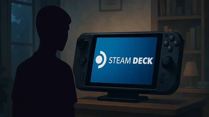 Логотип Steam Deck на экране устройства, иллюстрирующий новое обновление и функциональность