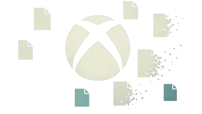 Логотип Xbox на фоне удаляющихся файлов, символизирующий потерю игр из цифровых библиотек.