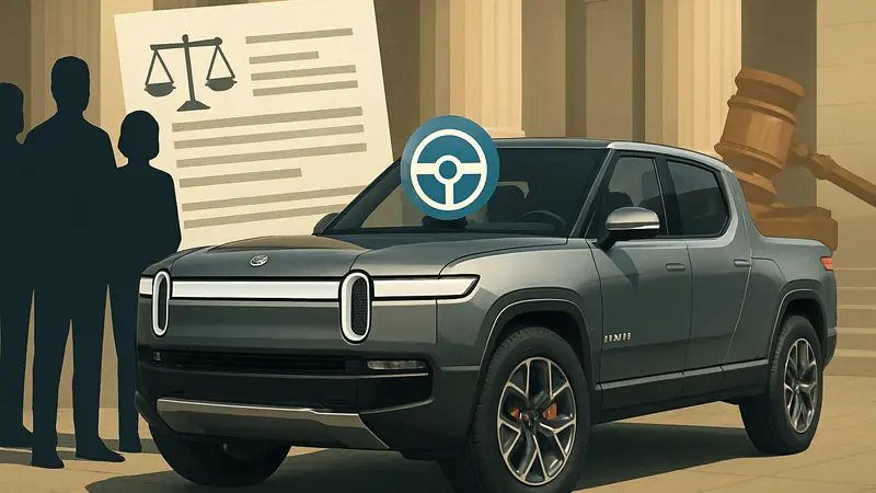 Электромобиль Rivian с намёком на функции автопилота, на фоне судебного иска.