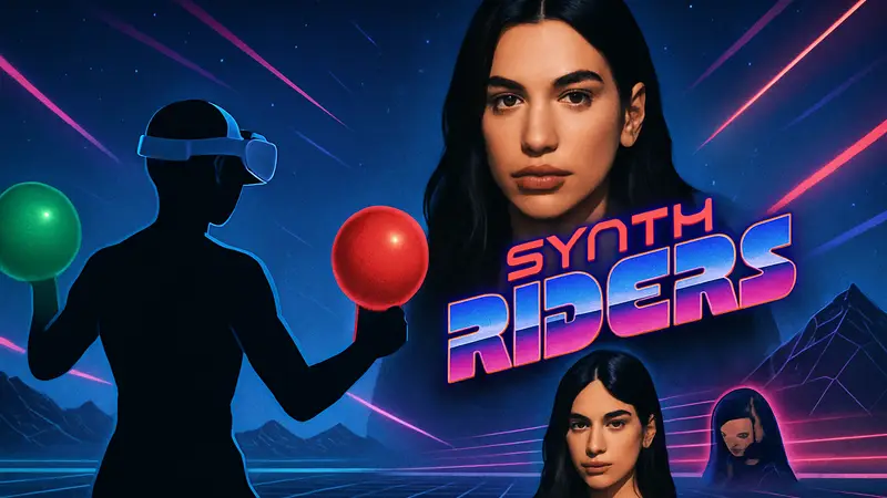 Изображение музыкального пака Dua Lipa для ритм-игры Synth Riders на PlayStation VR2.