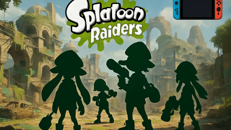 Логотип Splatoon Raiders, персонажи игры на Nintendo Switch 2.