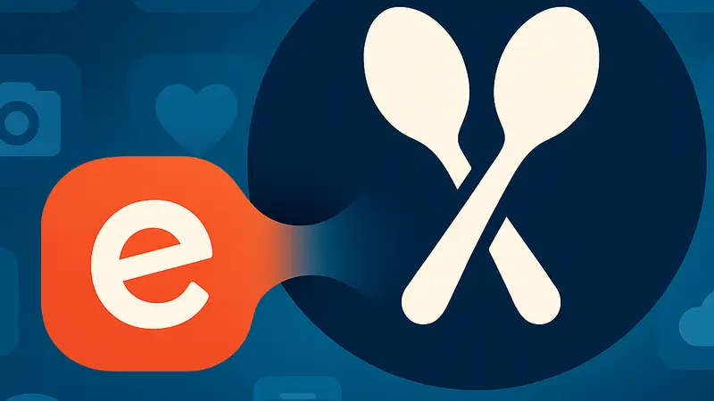 Логотип Bending Spoons или схематичное изображение компании, поглощающей Eventbrite, на фоне цифровых сервисов
