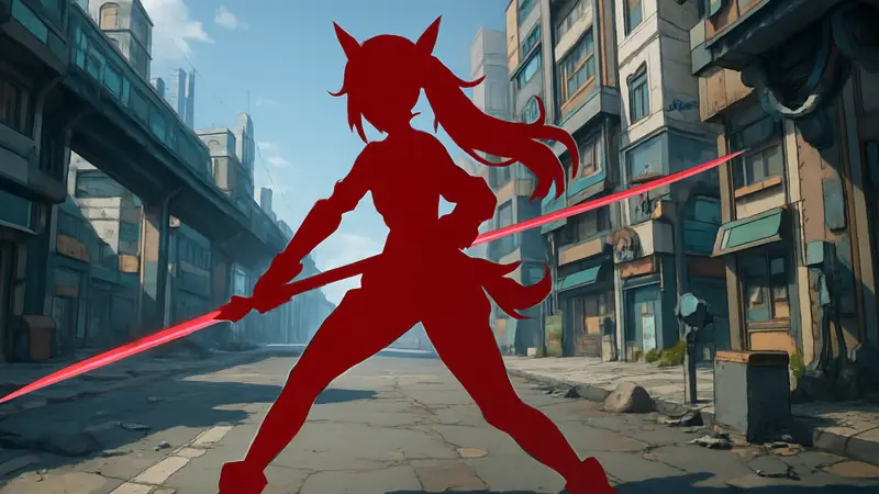 Героиня Эвелин из игры Zenless Zone Zero в боевой стойке с оружием.