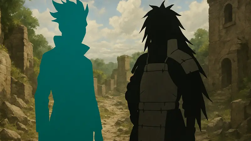 Иллюстрация: Джура, новый мощный злодей из манги "Боруто: Two Blue Vortex", рядом с легендарным Мадарой Учихой.