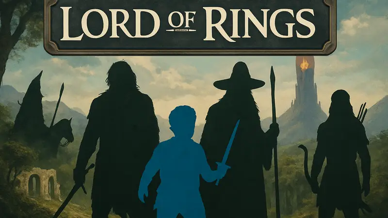 Обложка карточной игры "Ascension: Lord of the Rings" с изображениями персонажей.