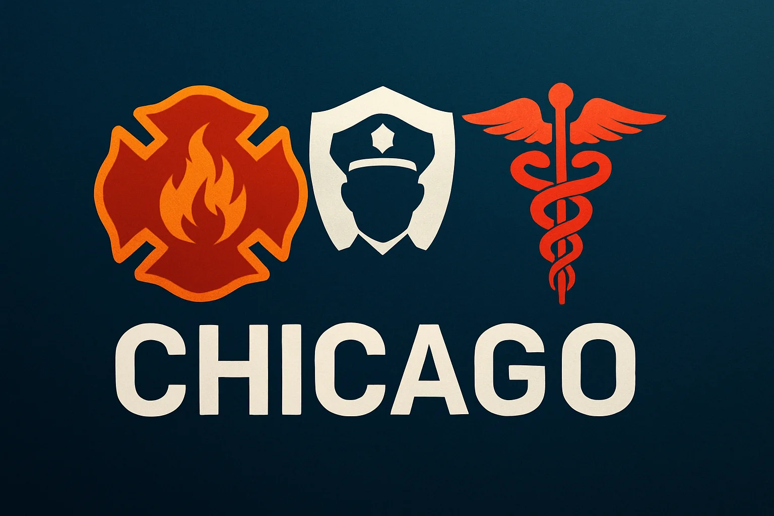 Логотип франшизы One Chicago с элементами сериалов Chicago Fire, P.D. и Med