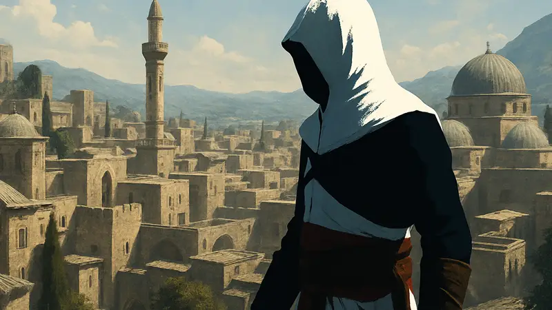 Главный герой Альтаир из оригинальной Assassin’s Creed в улучшенной HD-графике.