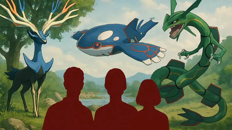 Изображение Xerneas, Kyogre и Rayquaza в Pokemon Legends: Z-A, символизирующих спорный 7 сезон.