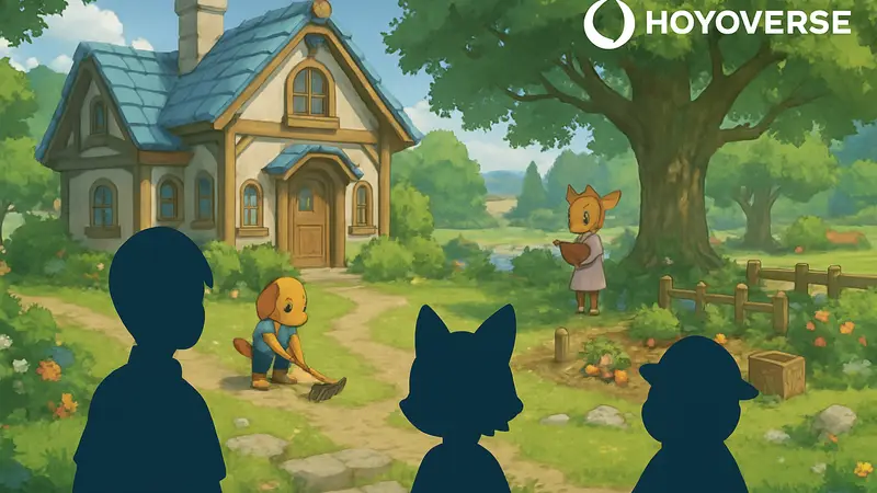 Логотип HoYoverse или скриншот из новой уютной игры, похожей на Animal Crossing с элементами геймплея.