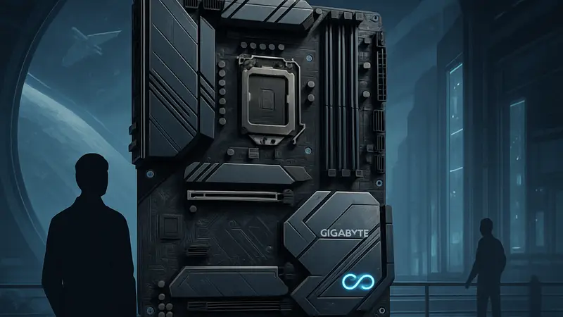 Материнская плата Gigabyte Infinity Next, демонстрирующая уникальный дизайн и передовые компоненты.