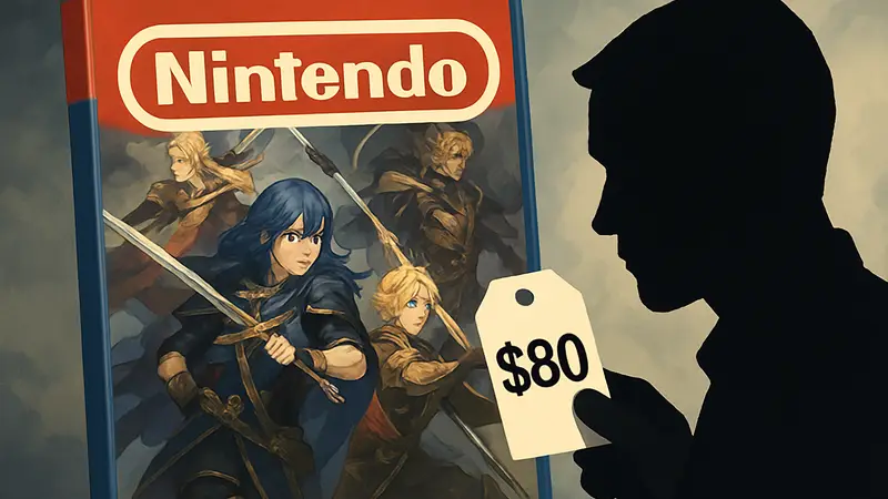 Логотип Nintendo на фоне обложки игры Fire Emblem с указанием цены в 80 долларов