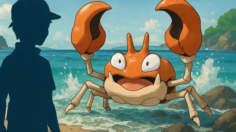 Изображение покемона Krabby, демонстрирующее его крабоподобный вид и водную стихию.