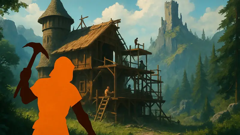 Скриншот игры Enshrouded, демонстрирующий фэнтезийный мир и строительство