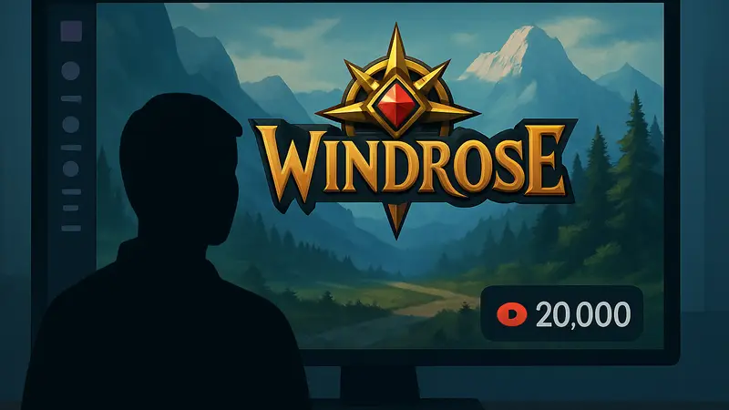Логотип игры Windrose на фоне стриминговой платформы со счетчиком зрителей