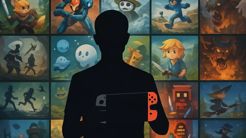 Коллаж из иконок или обложек разных игр Nintendo Switch, символизирующий разнообразие.