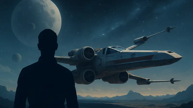 Космический истребитель из вселенной «Звездные войны», символизирующий новый фильм «Звездный боец».