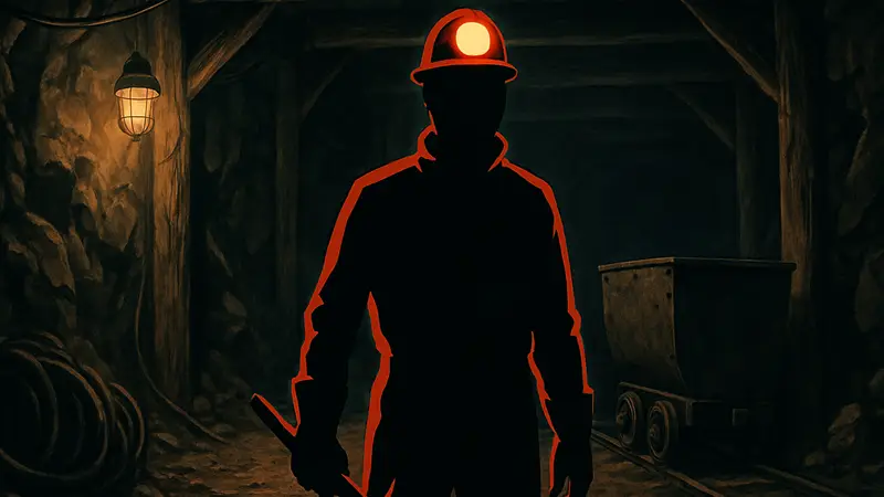 Кадр из фильма "My Bloody Valentine", демонстрирующий маньяка в шахтерской каске.