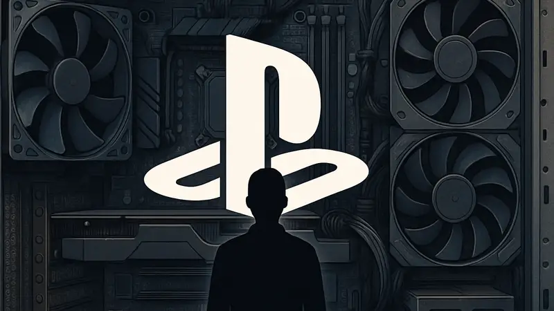 Логотип PlayStation на фоне ПК-комплектующих, символизирующий портирование игр